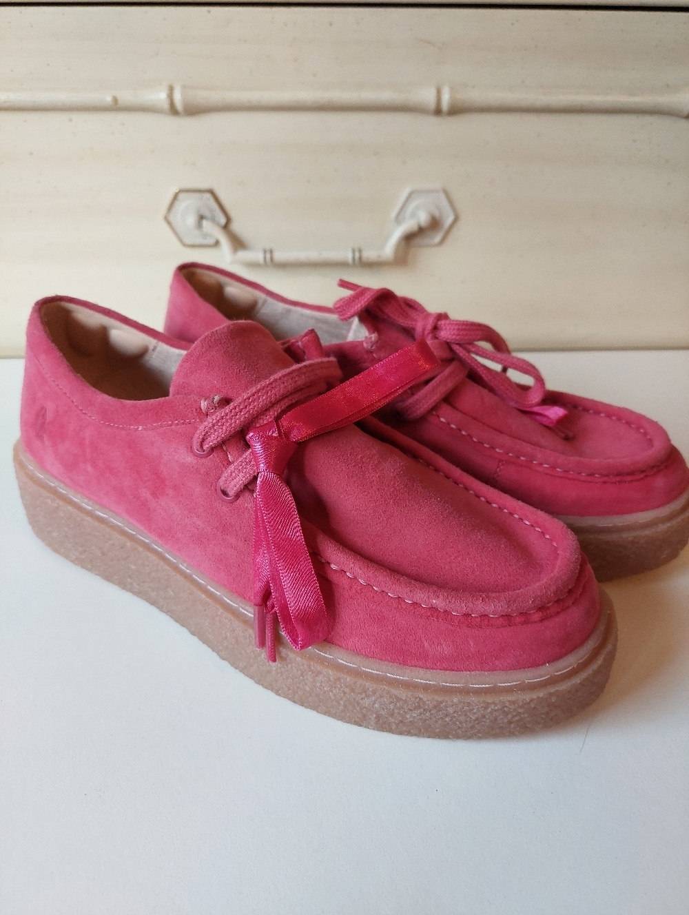 Pink Suede Platform Creeper Shoes Hush Puppies 6 Oxford Bridget